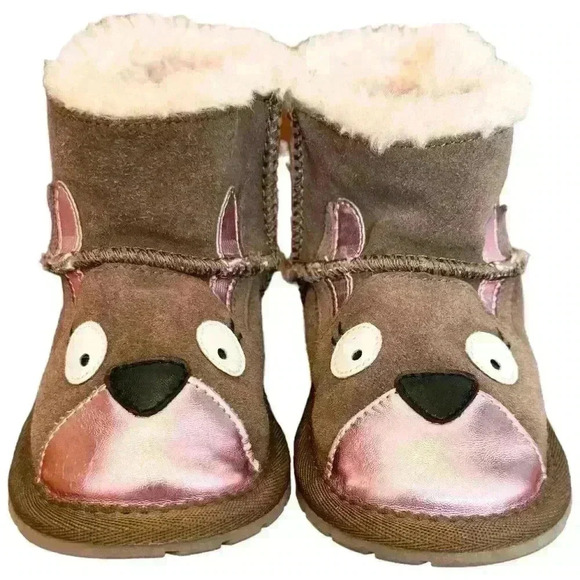 EMU Australia Kanga Walker Leather Boots Mocha Shearling Pink Size 24-30 Months - Picture 1 of 9
